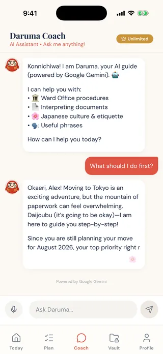 The AI coach answering a question about the user's own situation.
