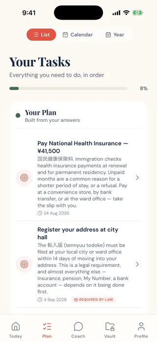 The task list, with a scanned bill folded into it.